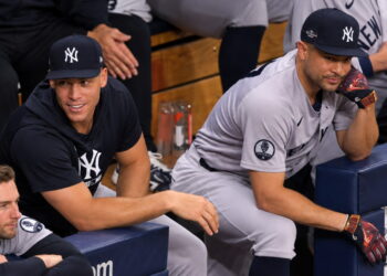 Aaron Judge and Giancarlo Stanton were in the dugout during the Yankees' 1-0 ALDS loss to the Rays, Tampa, October 3, 2026.